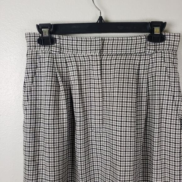 Vintage Women's Grey Black Houndstooth Linen Blend Midi Skirt Size Small - Picture 7 of 10